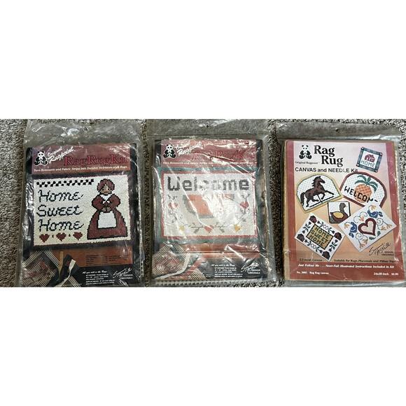 Design Originals Suzanne McNeill 80's Rag Rug Kits Lot of 3 Welcome Home - Picture 1 of 6
